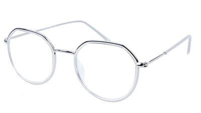 Unisex Large Pentagon Spectacle Frame. Silver Color Composite Frame