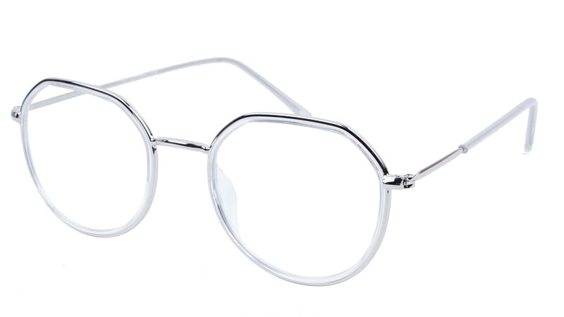 Unisex Large Pentagon Spectacle Frame. Silver Color Composite Frame Unisex Large Pentagon Spectacle Frame. Silver Color Composite Frame