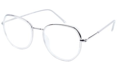 Unisex Large Pentagon Spectacle Frame. Silver Composite Frame