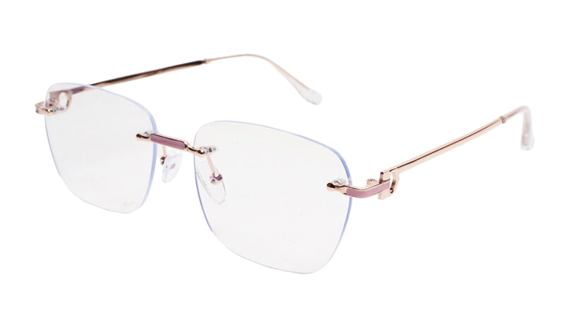 Soigné Female Large Square Rimless Spectacle Frame.Gold&Pink Soigné Female Large Square Rimless Spectacle Frame.Gold&Pink