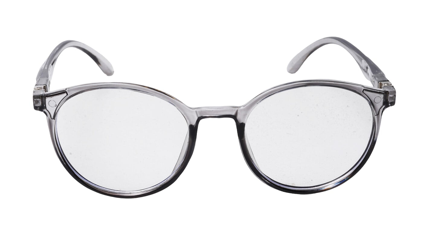 Soigné Unisex Medium Round Spectacle Frame.See Through Gray Rim Soigné Unisex Medium Round Spectacle Frame.See Through Gray Rim