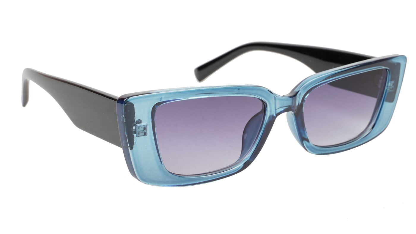 Female Large Rectangular Sunglasses. See Through Light Blue Rim Female Large Rectangular Sunglasses. See Through Light Blue Rim
