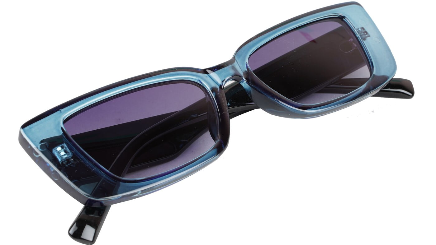 Female Large Rectangular Sunglasses. See Through Light Blue Rim Female Large Rectangular Sunglasses. See Through Light Blue Rim