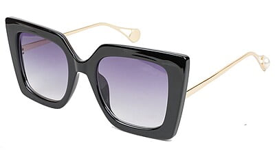 Female Oversized Thick Square Sunglasses. Black Rim