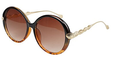 Female Oversized Round Sunglasses. Tortoise Print Rim