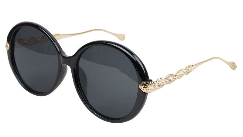 Female Oversized Round Sunglasses. Glossy Black Rim
