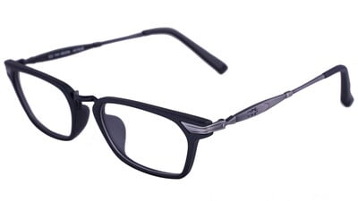 Unisex Rectangular Large Spectacle Frames. Matte Black Color Rim. Grey Color Metal Temple.