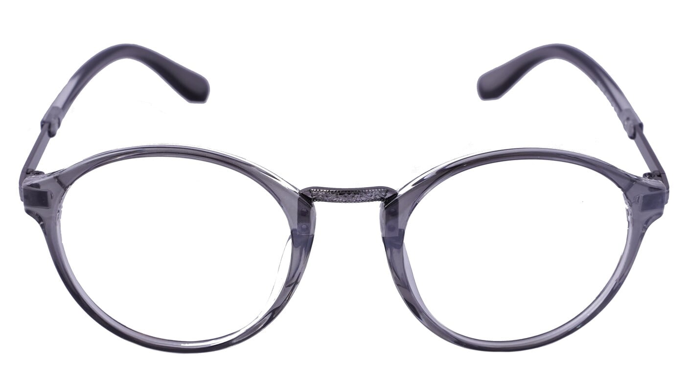 Unisex Round Large Spectacle Frame. See Through Grey Color Rim. Unisex Round Large Spectacle Frame. See Through Grey Color Rim.