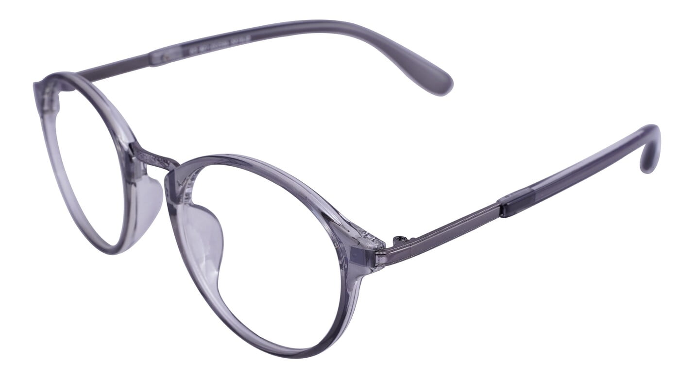 Unisex Round Large Spectacle Frame. See Through Grey Color Rim. Unisex Round Large Spectacle Frame. See Through Grey Color Rim.