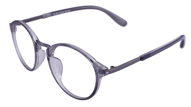 Unisex Round Large Spectacle Frame. See Through Grey Color Rim. Unisex Round Large Spectacle Frame. See Through Grey Color Rim.