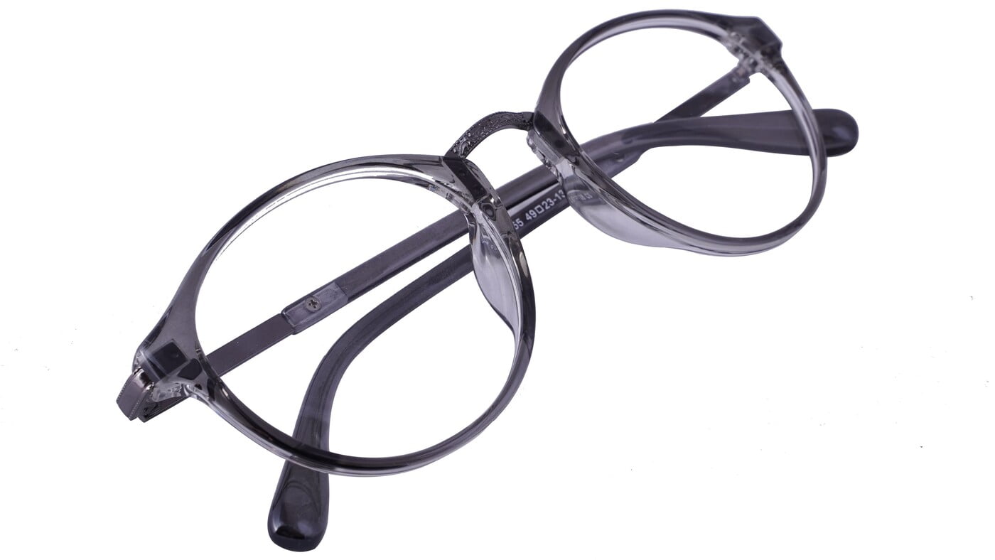 Unisex Round Large Spectacle Frame. See Through Grey Color Rim. Unisex Round Large Spectacle Frame. See Through Grey Color Rim.