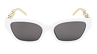 Female Large Cat Eye Sunglass. White Rim. Golden Temple.