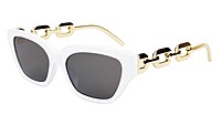 Female Large Cat Eye Sunglass. White Rim. Golden Temple.