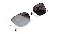 Female Large Cat Eye Sunglass. White Rim. Golden Temple.