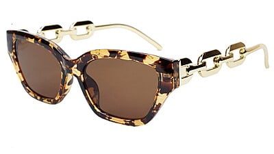 Female Large Cat Eye Sunglass. Tortoise Print Rim. Golden Temple.