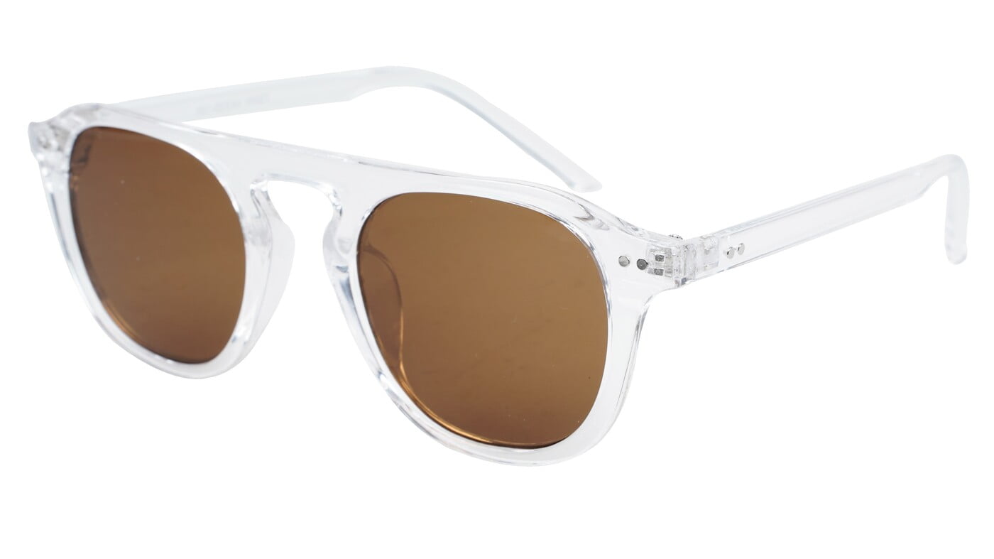 Unisex Medium Round Sunglass. Transparent Frame. Brown Lens. Unisex Medium Round Sunglass. Transparent Frame. Brown Lens.