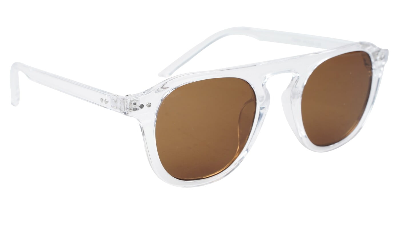 Unisex Medium Round Sunglass. Transparent Frame. Brown Lens. Unisex Medium Round Sunglass. Transparent Frame. Brown Lens.