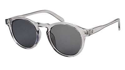 Unisex Medium Round Sunglass. See Through Grey Frame.