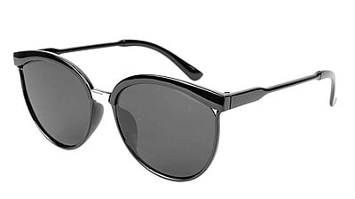 Female Oversized Round Sunglasses. Glossy Black Frame