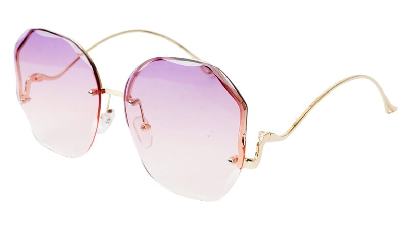 Female Oversized Sunglasses. See Through Blue & Pink Lens