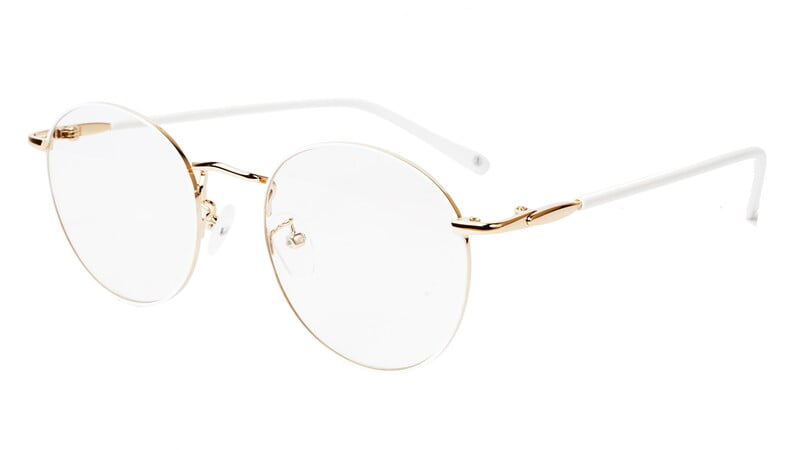 Unisex Medium Round Spectacle Frame. White & Golden Frame