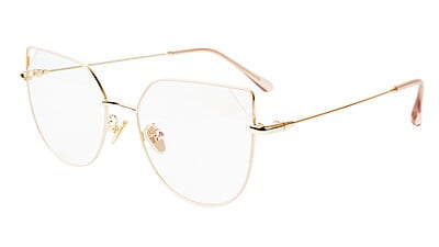 Female Oversized Cat Eye Spectacle Frame. Gold & Cream Frame