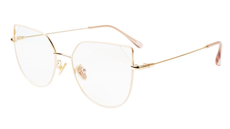 Female Oversized Cat Eye Spectacle Frame. Gold & Cream Frame