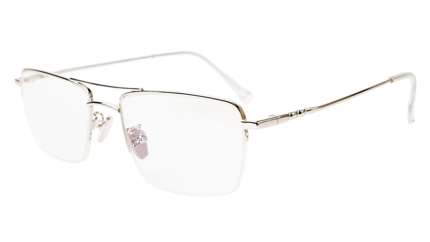 Unisex Half Rimmed Rectangular Spectacle Frame. Silver Frame Unisex Half Rimmed Rectangular Spectacle Frame. Silver Frame