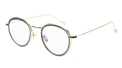 Round Medium Spectacle Frame For Girls&Women. Black &Gold Frame