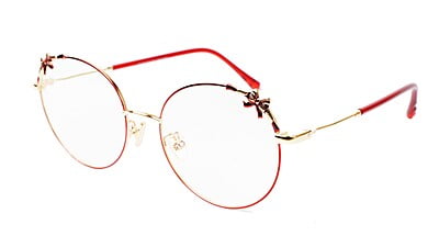 Girls & Women Round Medium Spectacle Frame. Red & Gold Frame