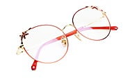 Girls & Women Round Medium Spectacle Frame. Red & Gold Frame