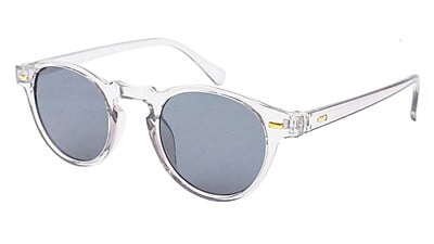 Unisex Small Round Sunglasses. See Through Grey Frame.