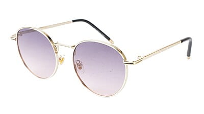 Unisex Small Round Sunglasses. Golden Metal Frame.