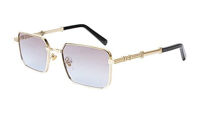 Unisex Small Rectangular Sunglasses. Golden Frame