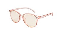 Soigné Female Round Large Spectacle Frame. See Through Pink