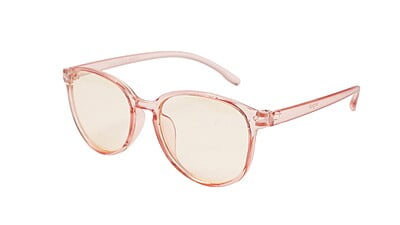 Soigné Female Round Large Spectacle Frame. See Through Pink