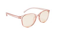 Soigné Female Round Large Spectacle Frame. See Through Pink