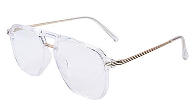 Soigné Unisex Large Aviator Spectacle Frame.Transparent&Gold