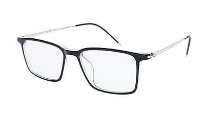 Unisex Large Rectangular Spectacle Frame. Black & Transparent Rim