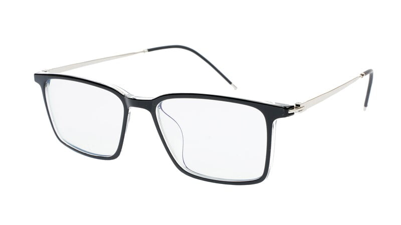 Unisex Large Rectangular Spectacle Frame. Black & Transparent Rim