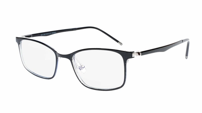 Unisex Medium Rectangular Spectacle Frame. Black & Transparent Rim Unisex Medium Rectangular Spectacle Frame. Black & Transparent Rim