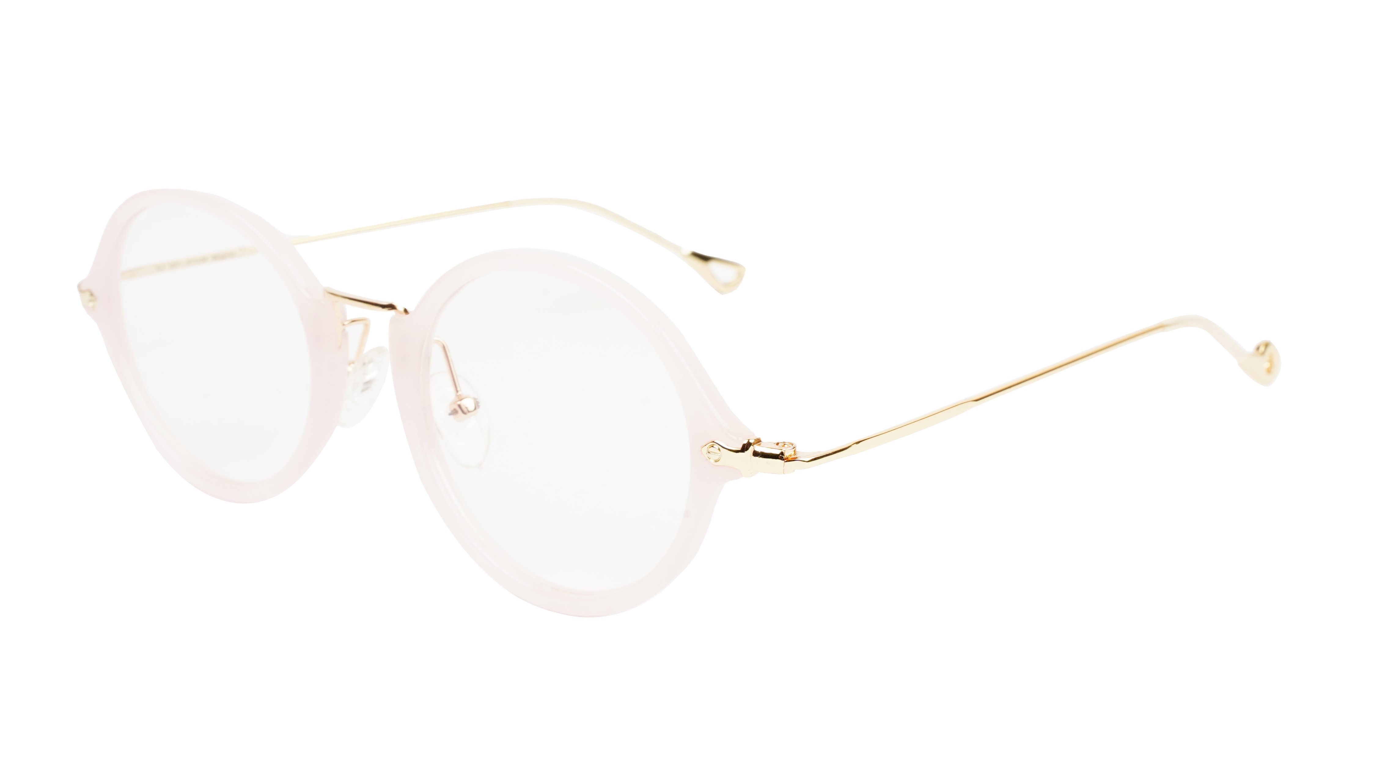 Female Round Medium Spectacle Frame. Pink & Golden