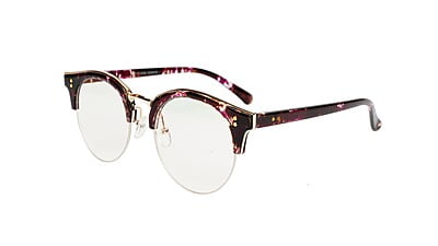 Female Large Half Rim Round Spectacle. Purple & Transparent Color