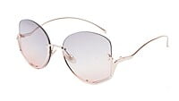 Female Half Rim Oversized Sunglasses. See Through Grey & Pink Lens