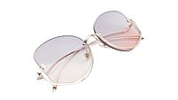 Female Half Rim Oversized Sunglasses. See Through Grey & Pink Lens