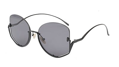 Female Half Rim Oversized Sunglasses. See Through Black Lens
