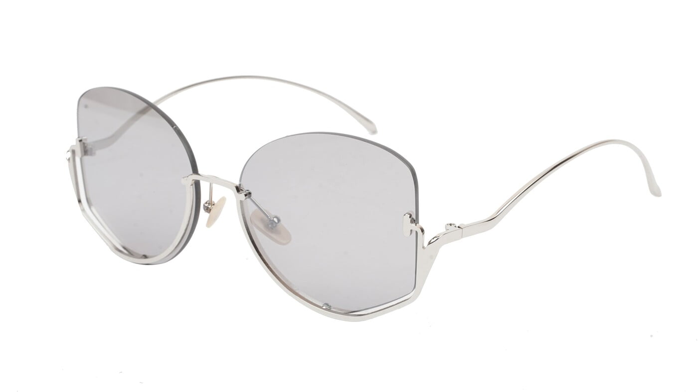 Female Half Rim Oversized Sunglasses. See Through Grey Lens Female Half Rim Oversized Sunglasses. See Through Grey Lens