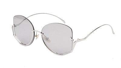 Female Half Rim Oversized Sunglasses. See Through Grey Lens