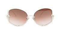 .Female Half Rim Oversized Sunglasses. See Through Brown & Pink Lens