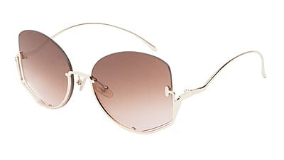 .Female Half Rim Oversized Sunglasses. See Through Brown & Pink Lens